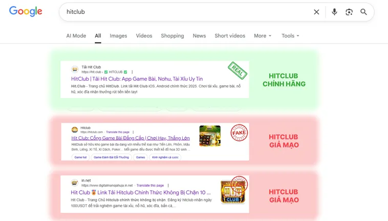 Logo thật của Hit.Club dễ nhận diện, còn logo giả Hit.Club thường nhìn amateur và không đồng bộ.